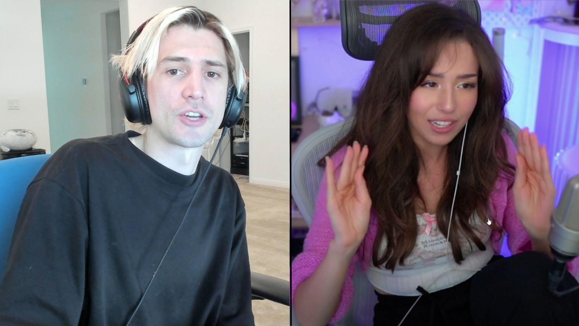 xQc and Pokimane side-by-side talking to camera on stream