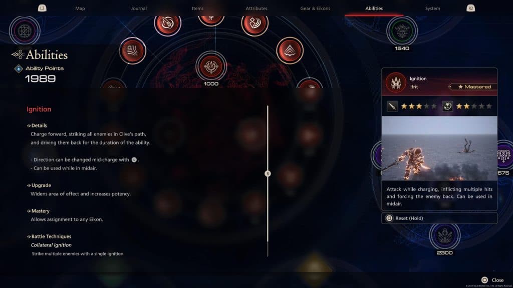 Ignition Details in the Final Fantasy 16 ability menu