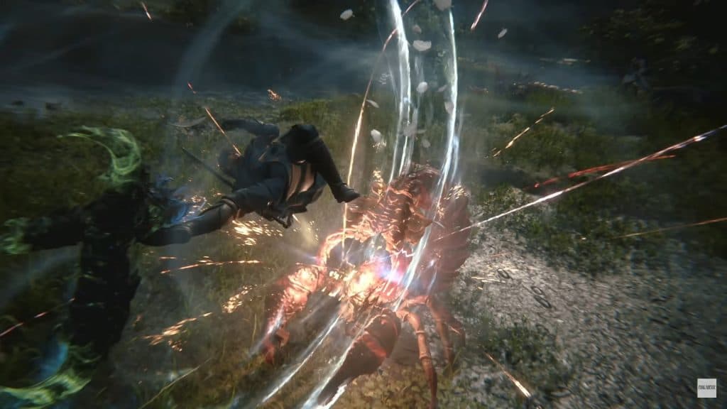 A screenshot of Clive fighting in Final Fantasy 16