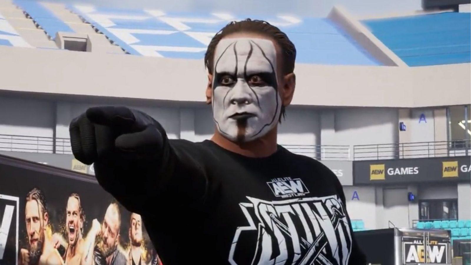 sting pointing in aew fight forever stadium stampede battle royale mode