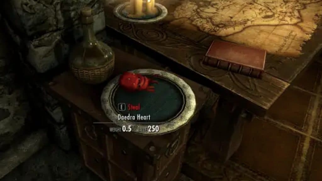 An image of a Daedra Heart in Skyrim.