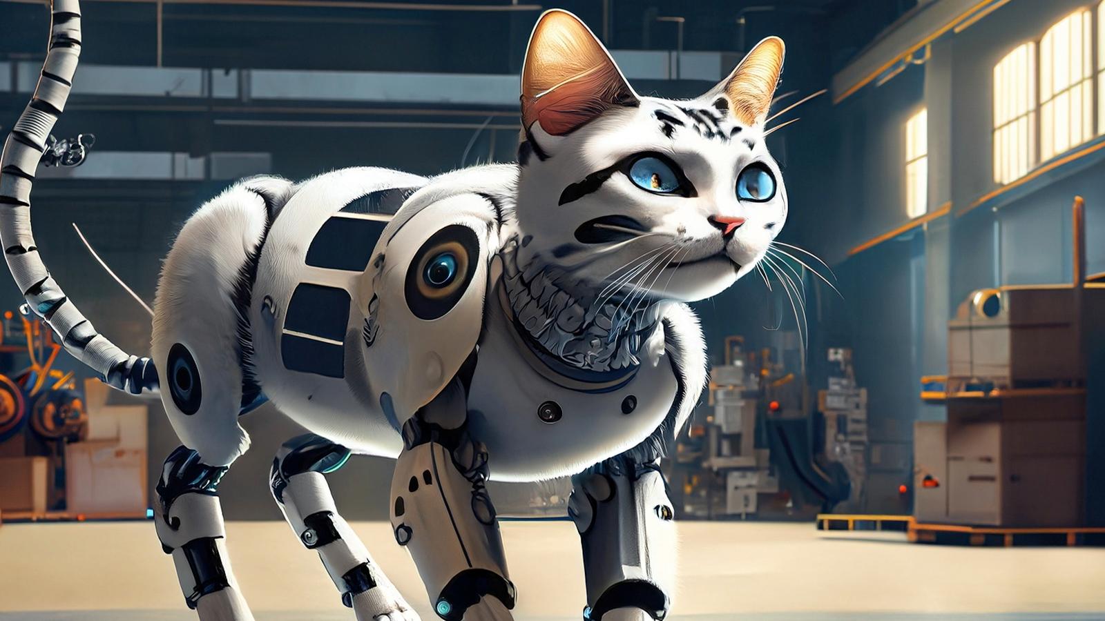 RoboCat robot cat made with adobe firefly