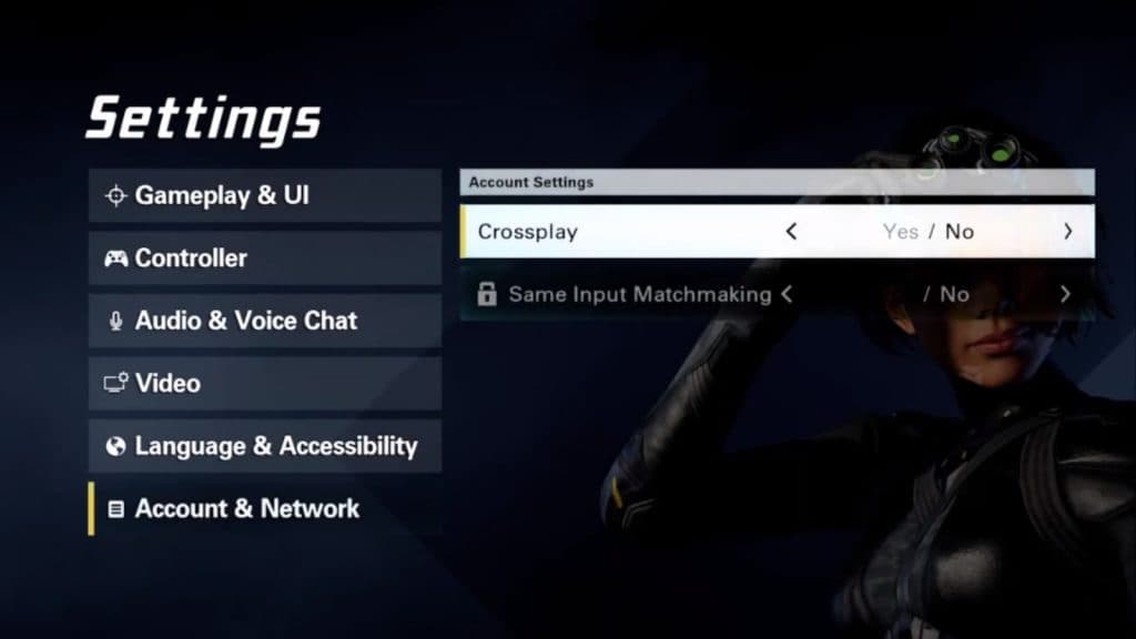 A screenshot featuring crossplay settings in XDefiant.