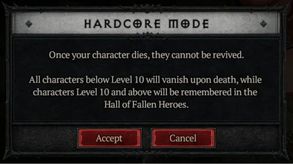 hardcore mode description in diablo 4