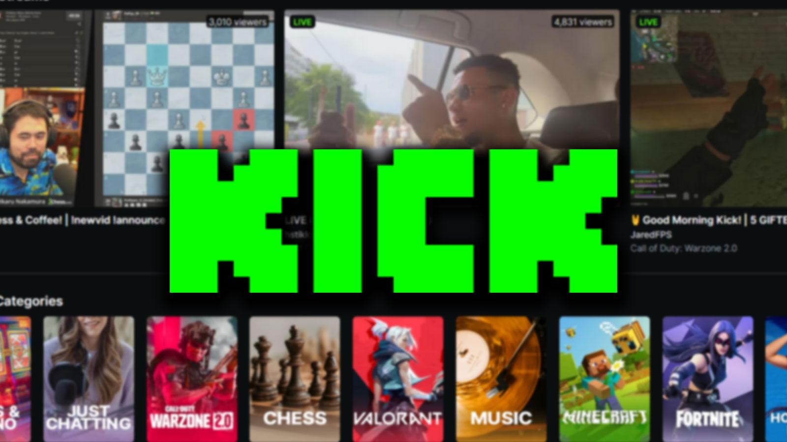 Kick front page with Kick logo on top