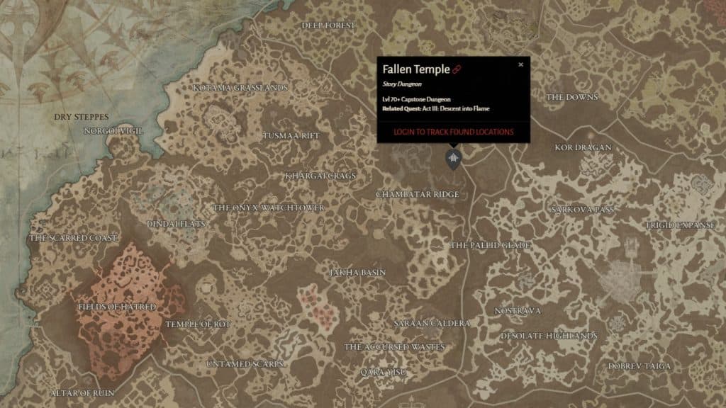 Fallen Temple Capstone Dungeon location in Diablo 4