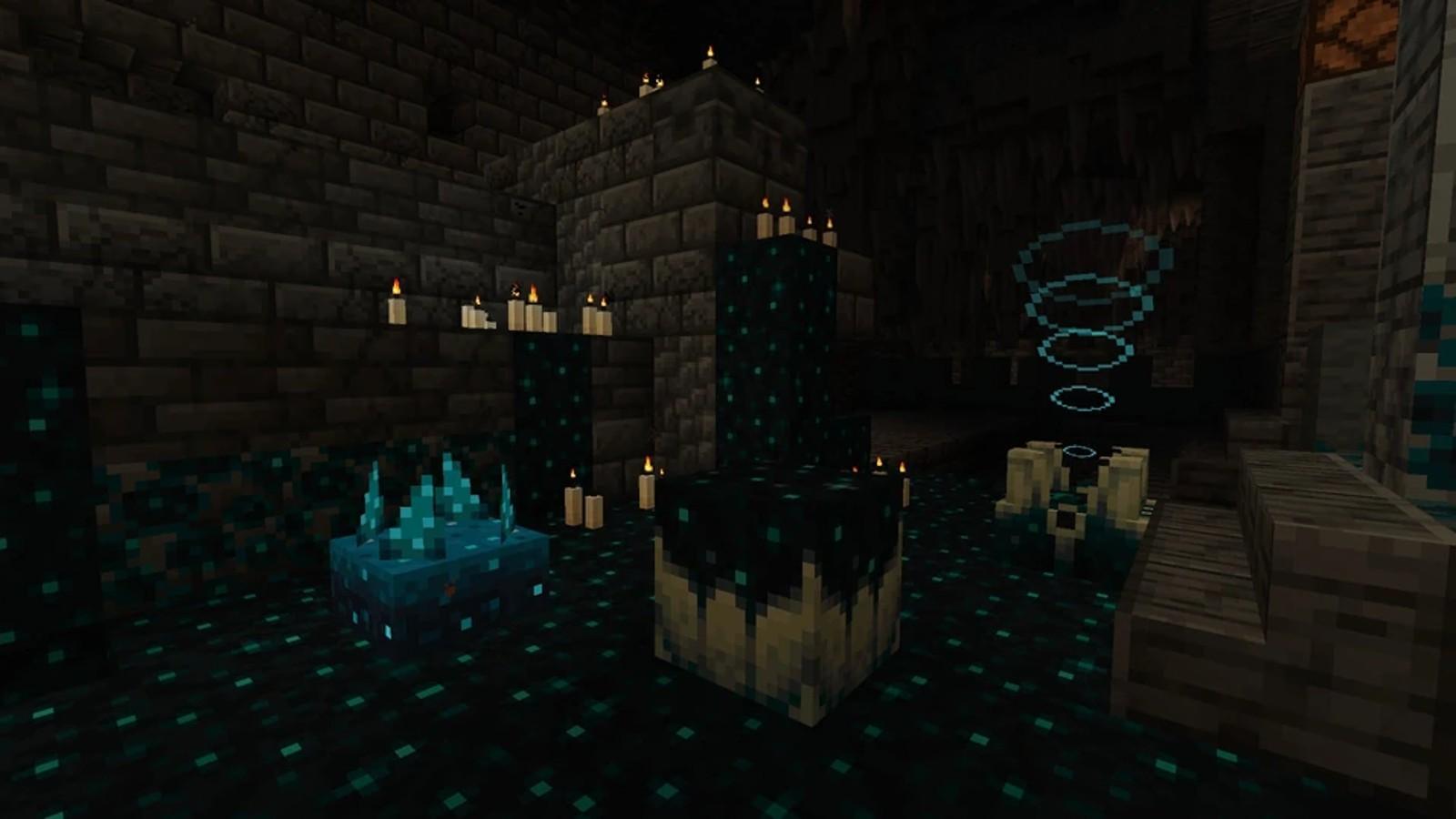 An image of an Ancient City in Minecraft.