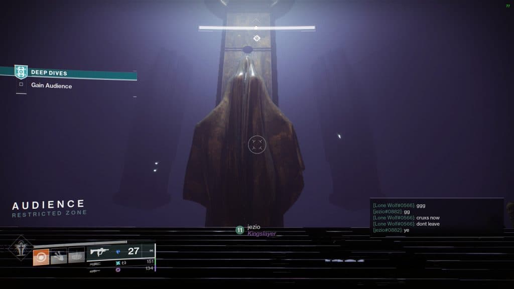 A screenshot of the Darkness statue in the final boss