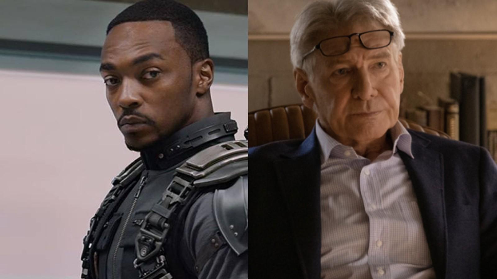 A close up of Anthony Mackie and Harrison Ford