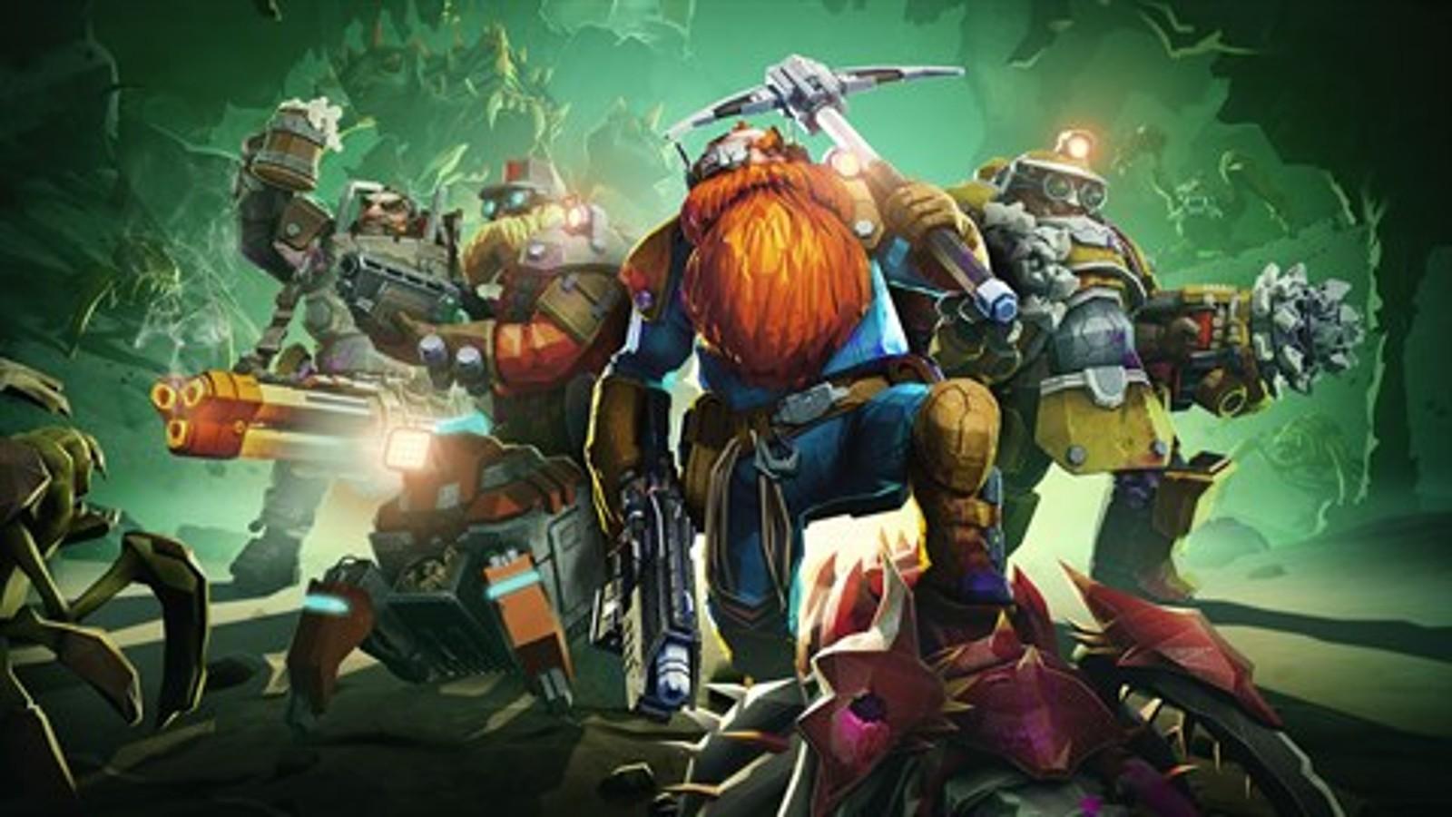 An image of Deep Rock Galatic artwork, a game with crossplay.