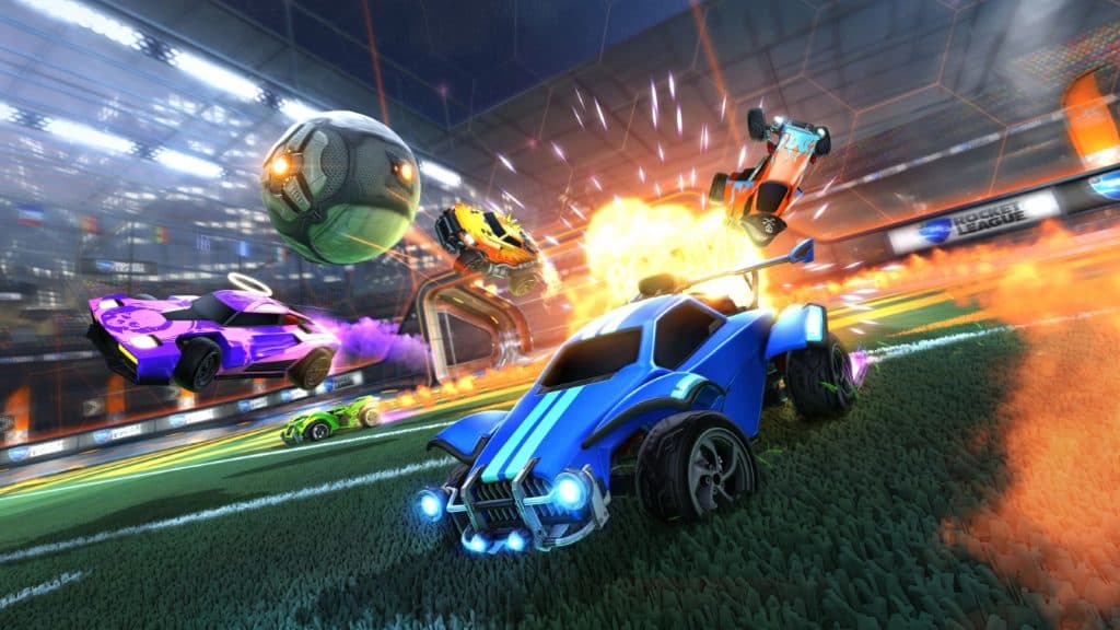 An image of cars battling in Rocket League.