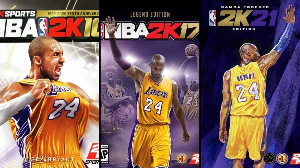 Kobe Bryant appearing on 2K covers over the years