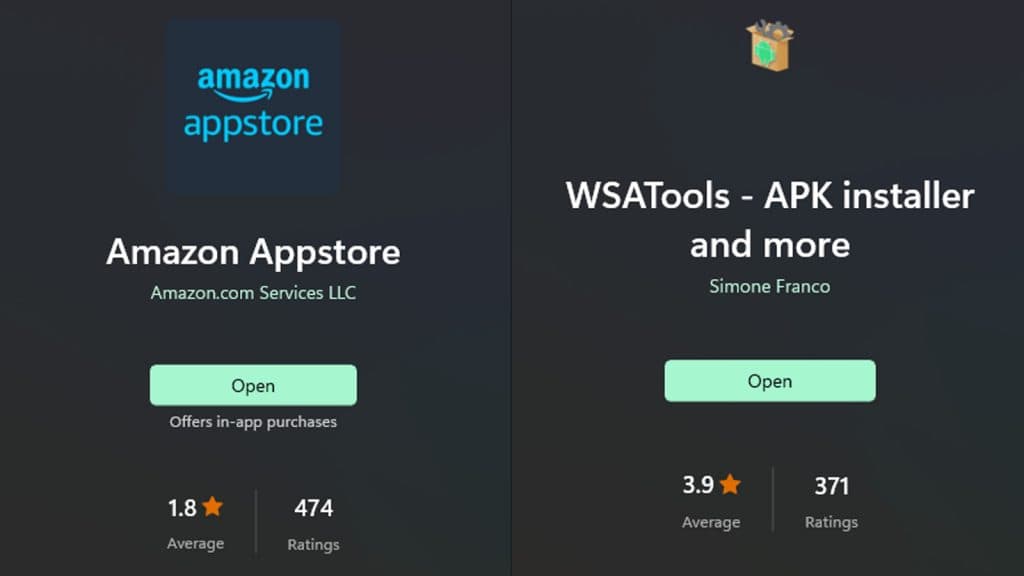 Amazon App Store WSA Tools Microsoft Store