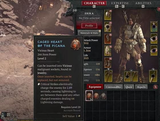 Caged Heart in Diablo 4 Player Inventory