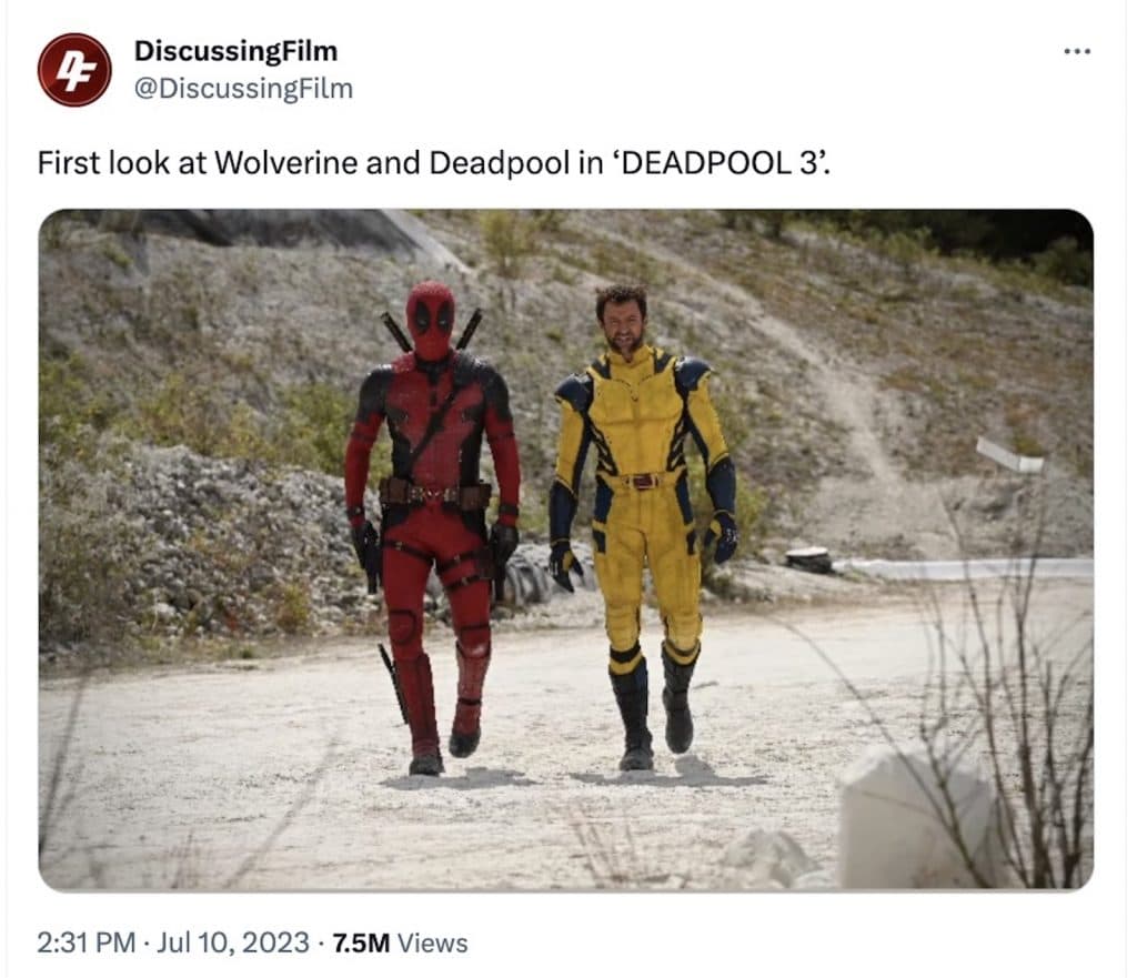 Tweet showing first-look at Ryan Reynolds' Deadpool and Hugh Jackman's Wolverine in Deadpool 3