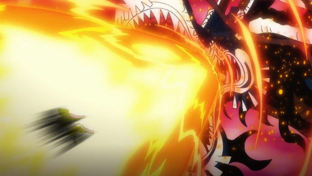 An image of Kaido using his blast breath in One Piece