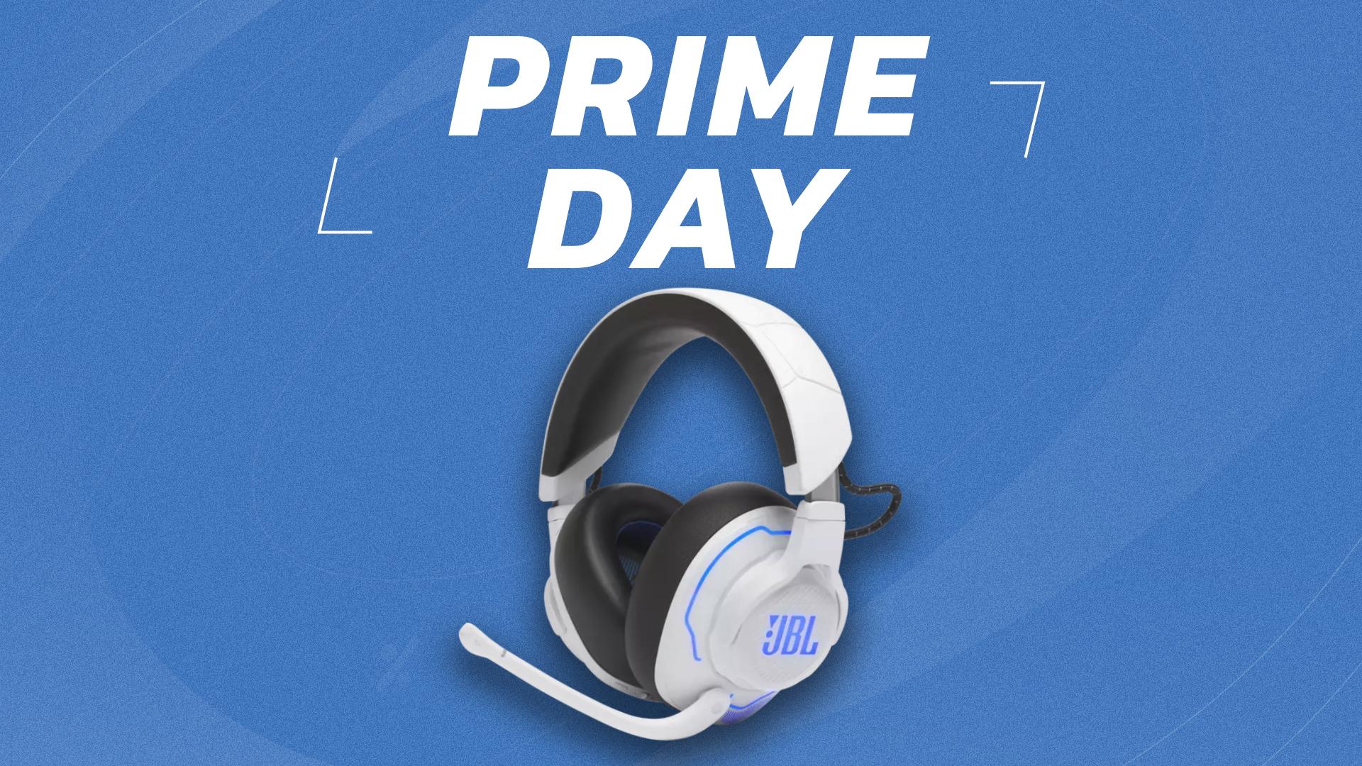 JBL PS5 gaming headset prime day deal on a blue background