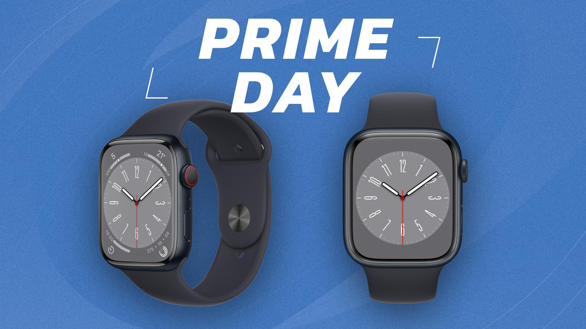 Apple watches on a blue background with Prime Day lettering