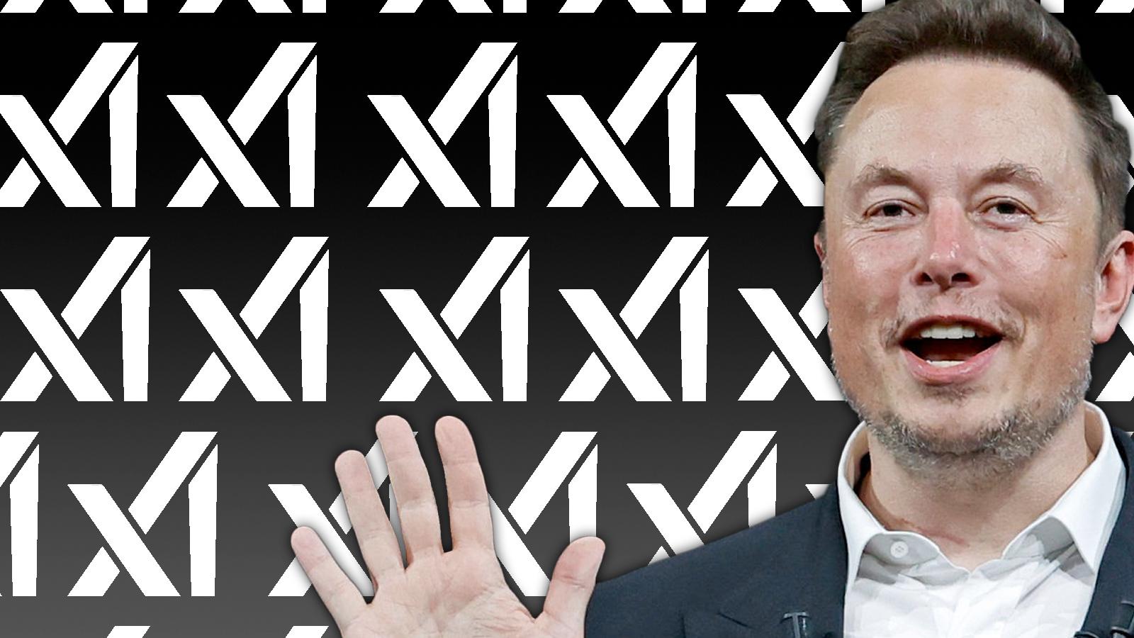 Elon Musk in front of the xAI logo