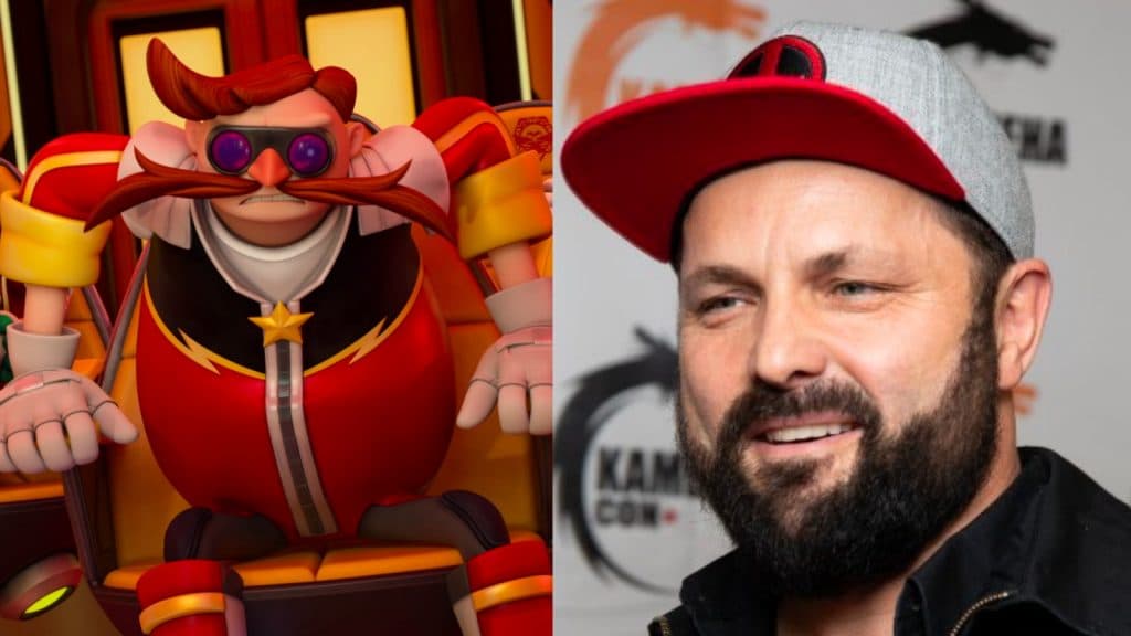 Mr Dr Eggman and Brian Drummond, who voices them in the Sonic Prime voice cast