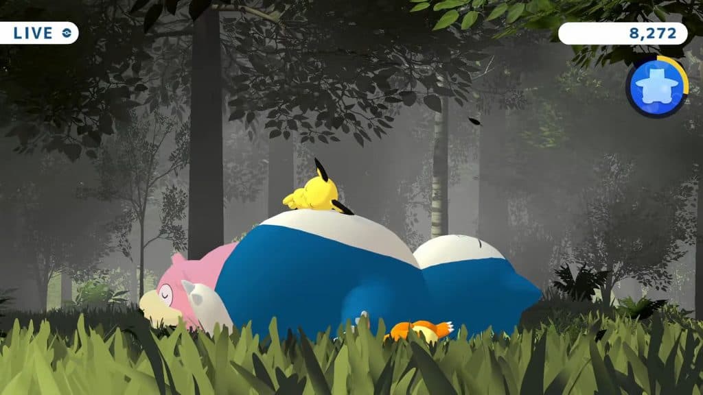 A screenshot of Snoozing Snorlax in the Pokemon livestream