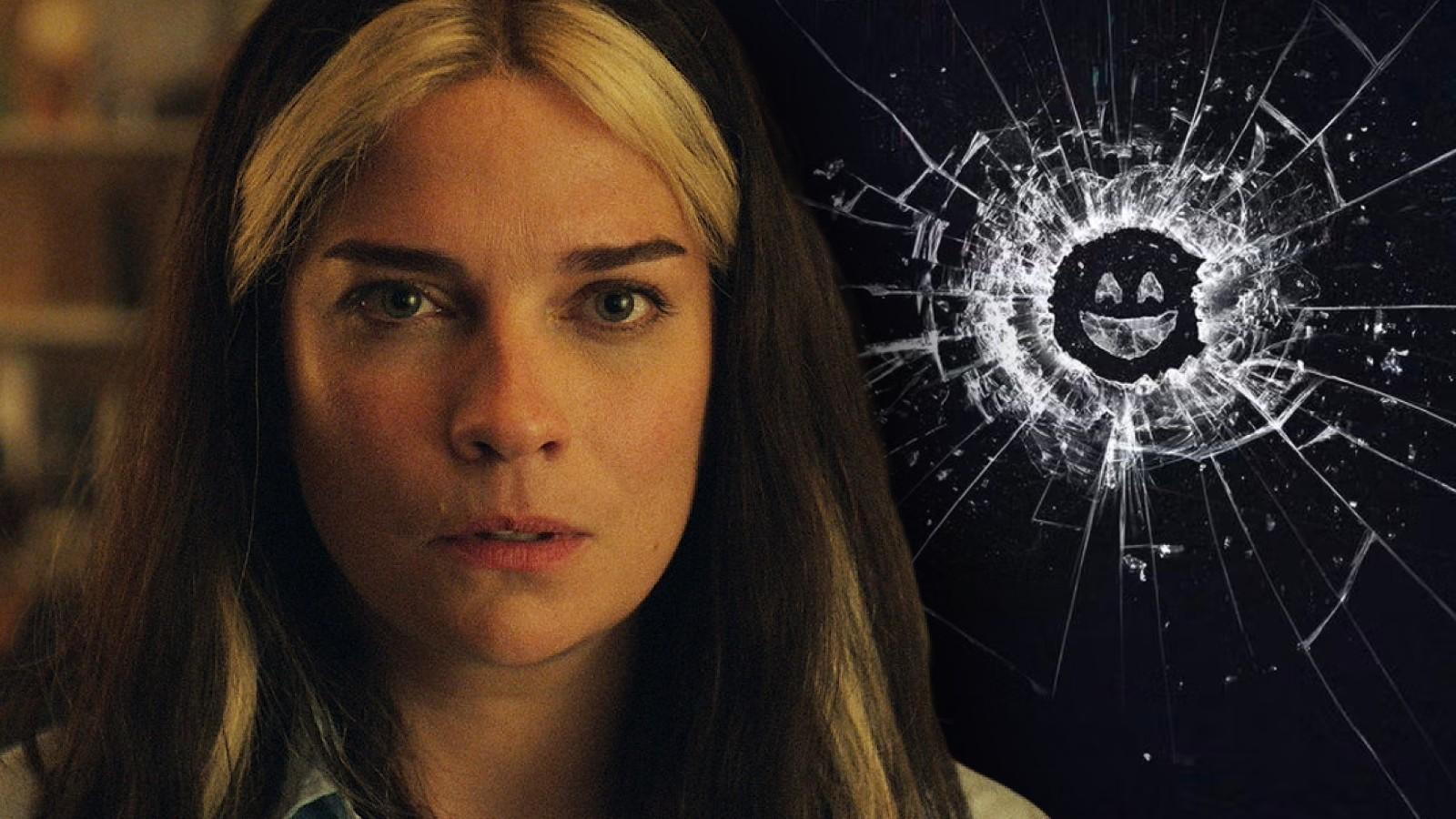 Annie Murphy in Black Mirror and the logo