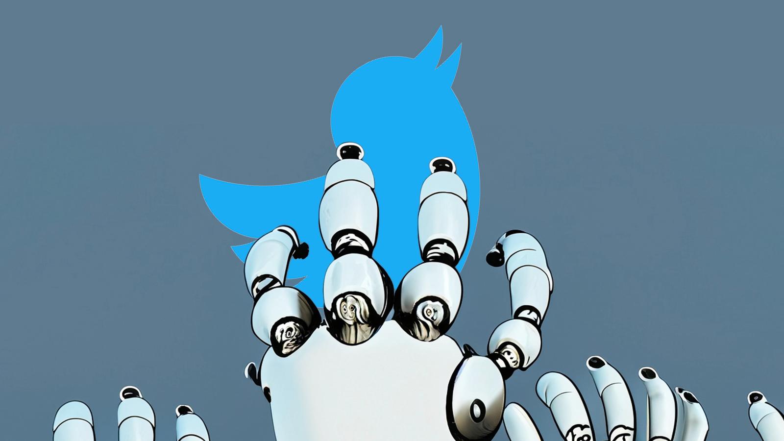 twitter logo being dragged by ai generated robot hands