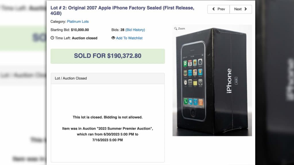 iphone sold at auction for 190k dollars