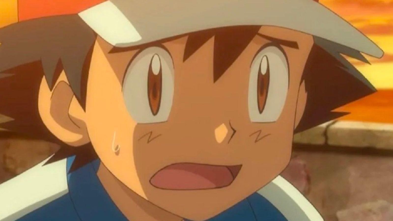 Ash acting shocked in the Pokemon anime