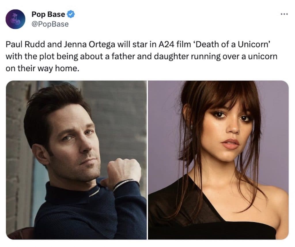 Tweet about Death of a Unicorn movie