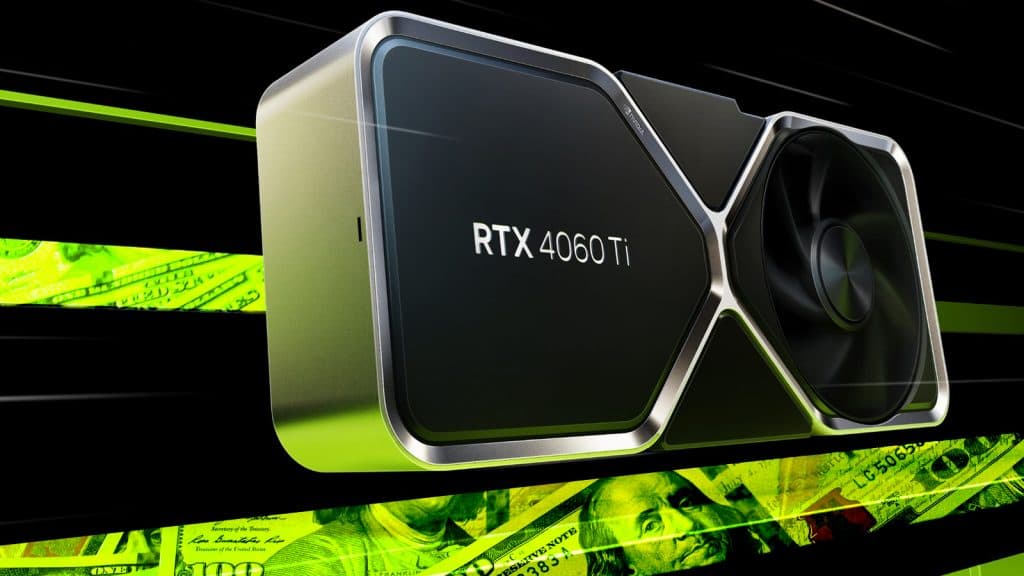 RTX 4060 Ti with money underneath the green lines