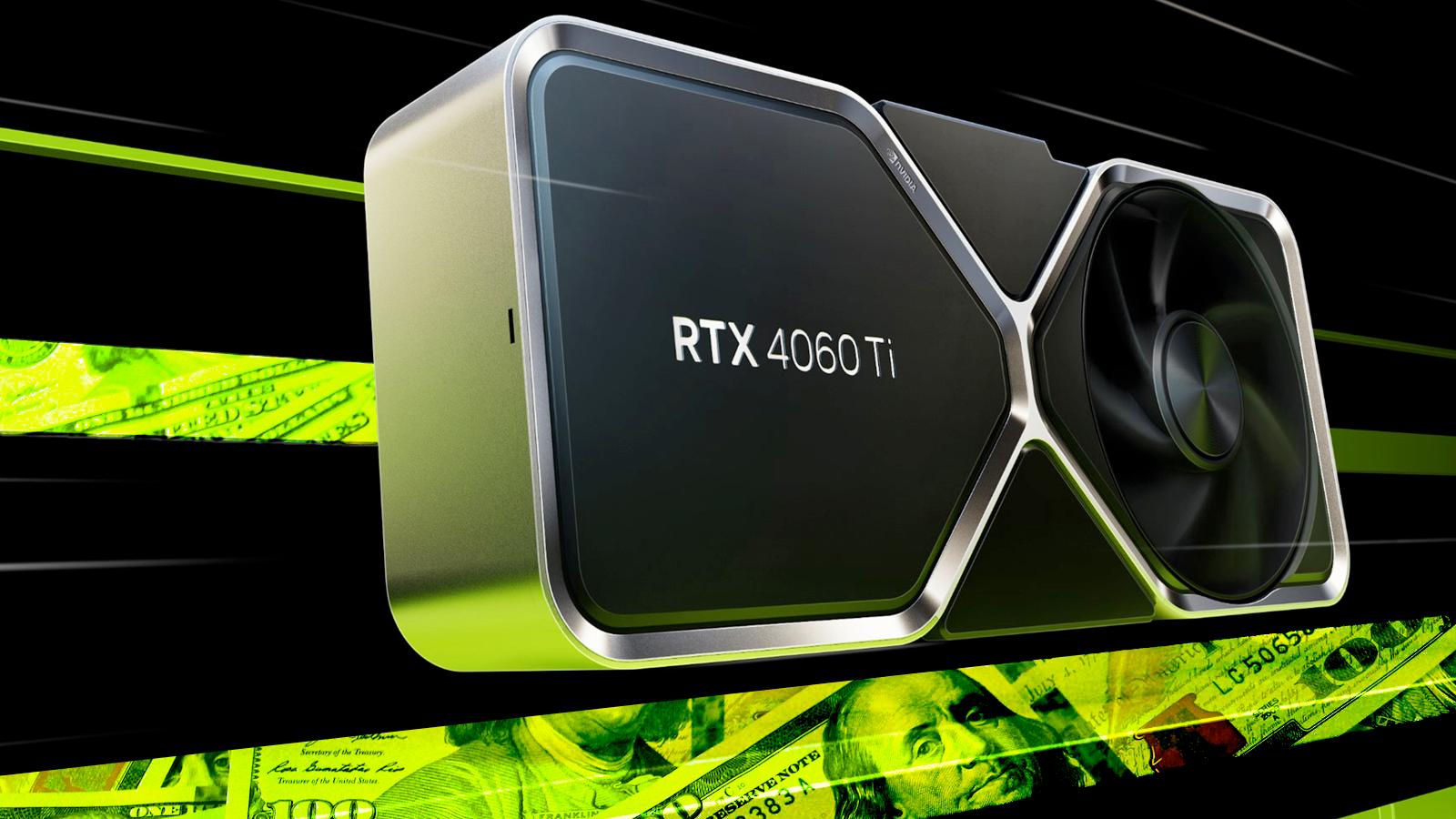 RTX 4060 Ti with money underneath the green lines
