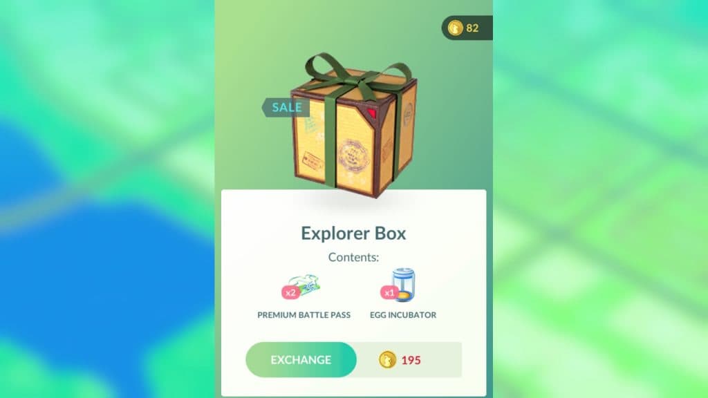 Pokemon Go Explorer Loot Box with blurred world map in background.