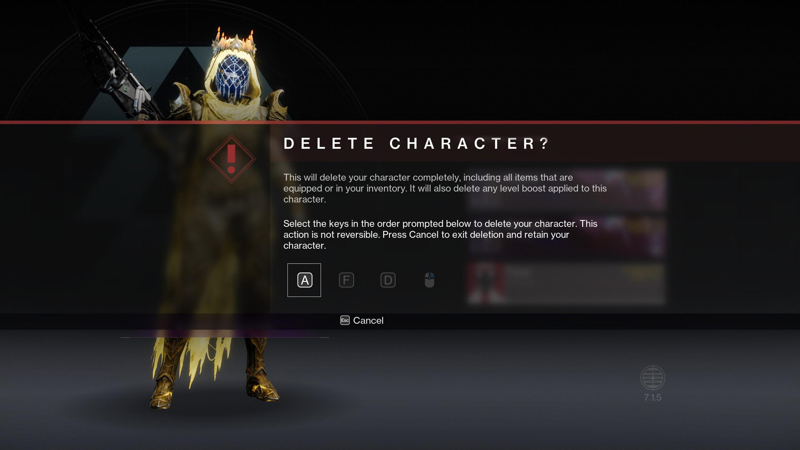 Destiny 2 delete character