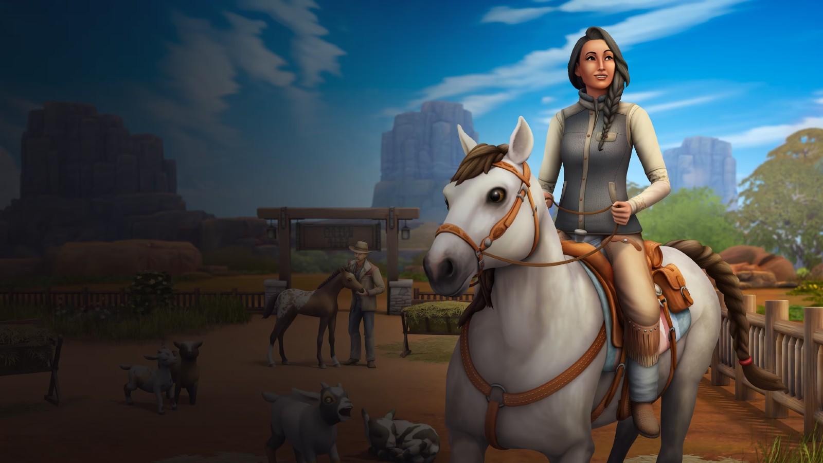 A promotional image from The Sims 4 horse ranch expansion which features new items.