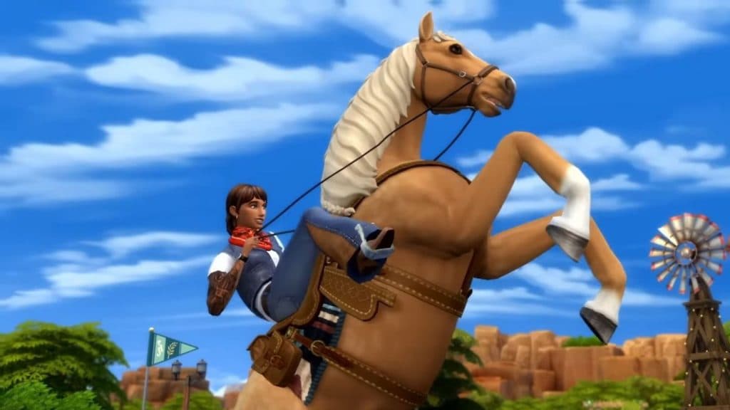 A promotional image for the Sims 4 Horse Ranch expansion DLC.