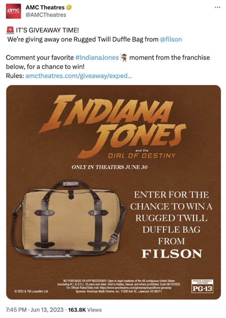 Tweet about Lucasfilm and Filson marketing campaign