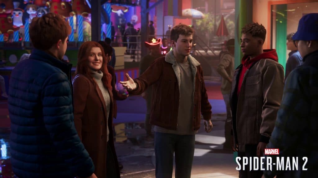 Peter, MJ, Harry, Miles and Ganke in Spider-Man 2