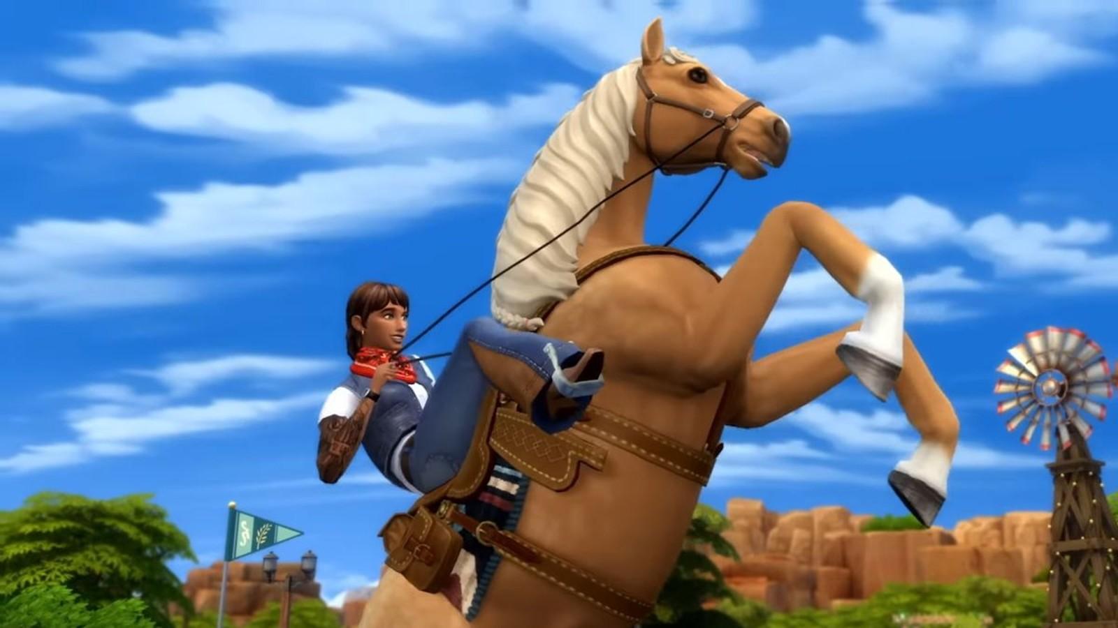 A screenshot from the Sims 4 Horse Ranch expansion.