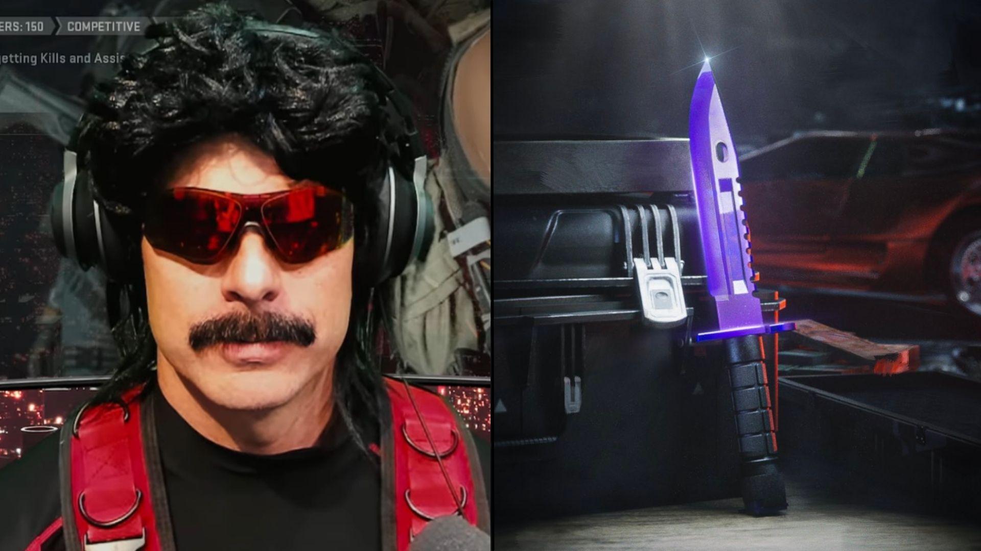 Dr Disrespect side-by-side with purple knife in CSGO