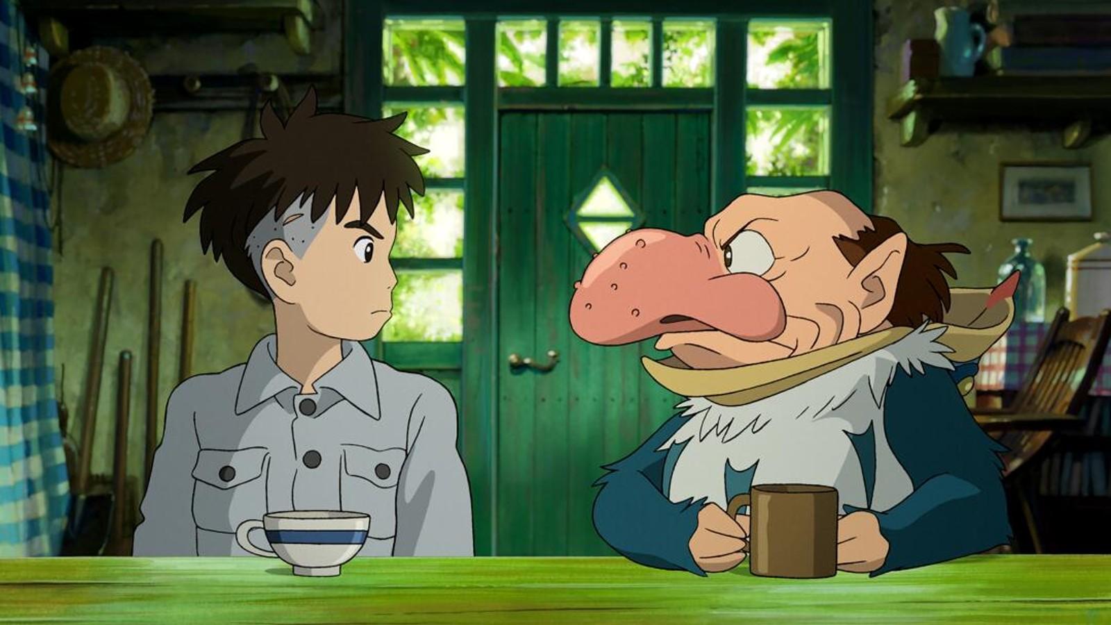 The Boy having dinner with a scary man in The Boy and the Heron.