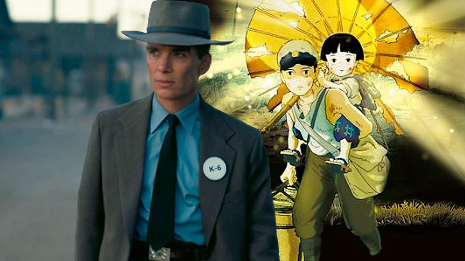 Cillian Murphy as Oppenheimer and a still from Grave of the Fireflies, two of the best war movies of all time