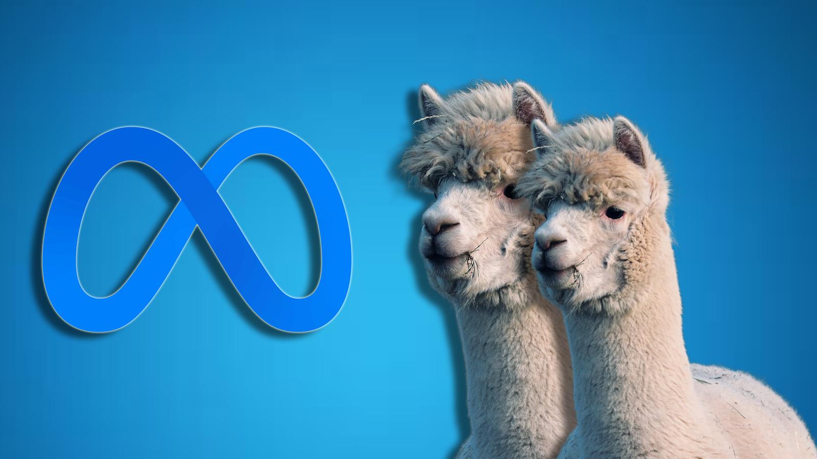 Two llamas and Meta Logo