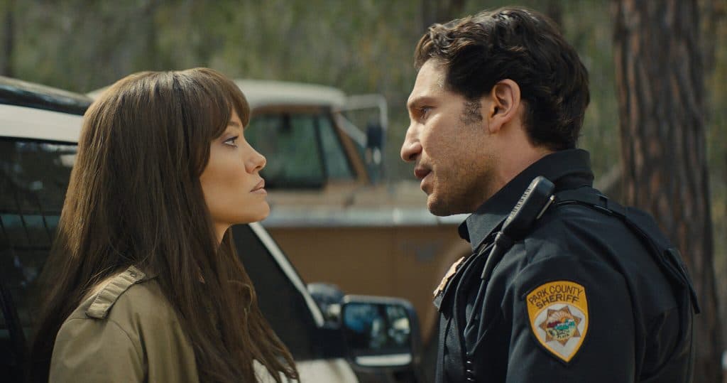 Angelina Jolie and Jon Bernthal in Those Who Wish Me Dead, one of Taylor Sheridan's movies