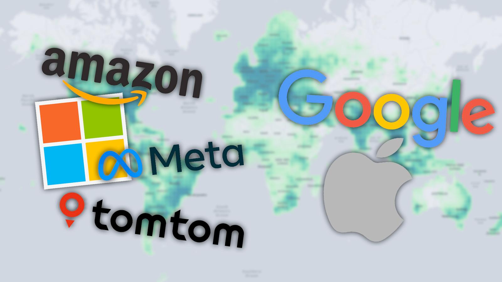 Amazon, Meta, Microsoft, TomTom, Apple, Google Logos on Overture Maps