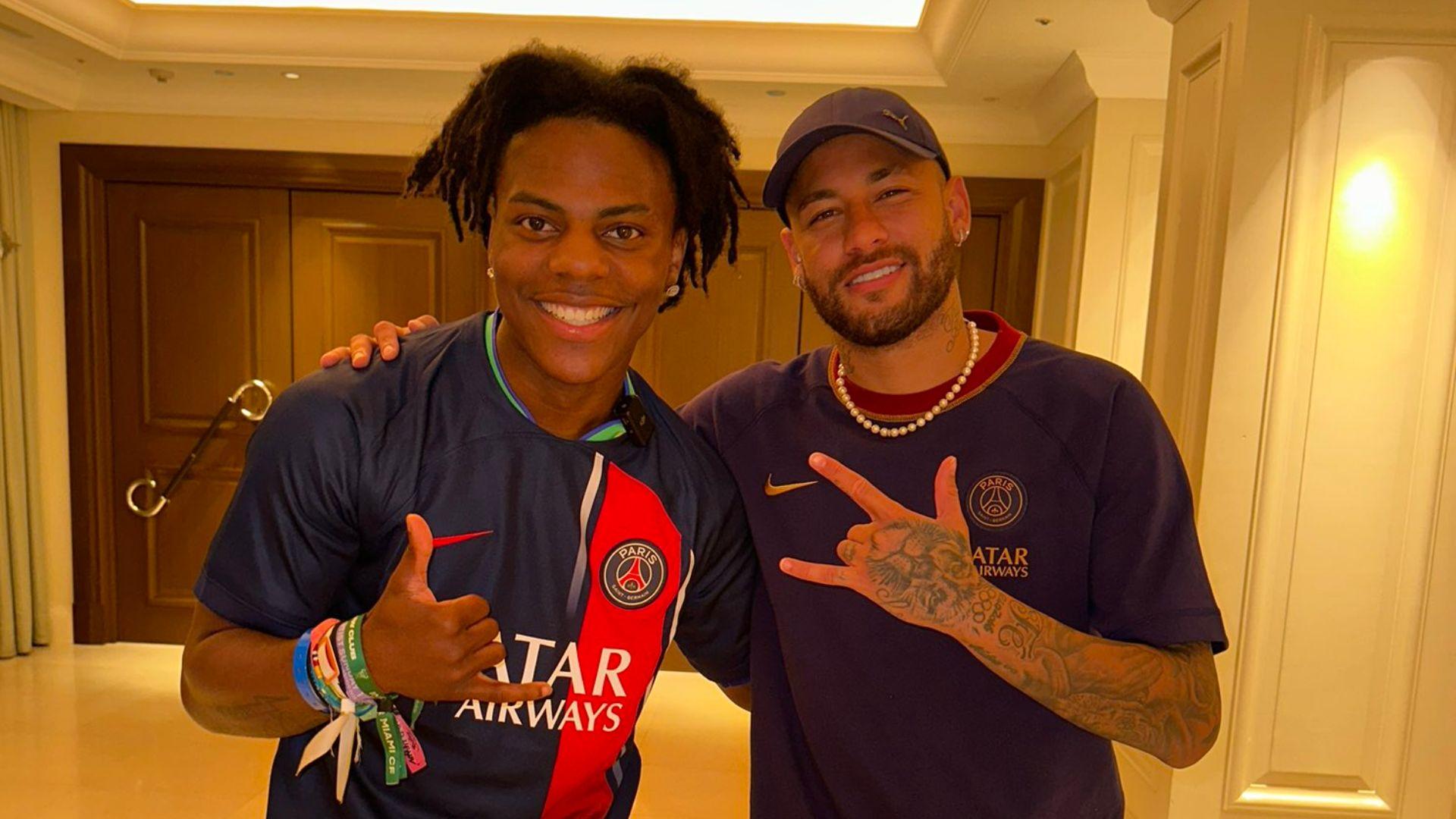 IShowSpeed and Neymar in PSG jerseys posing for camera