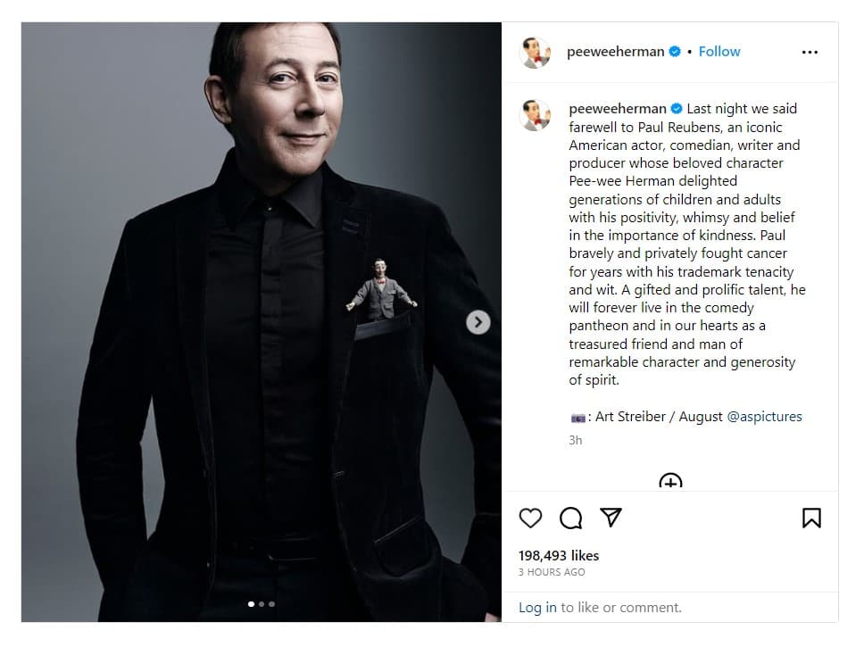 Pee Wee Herman's Instagram post about his death