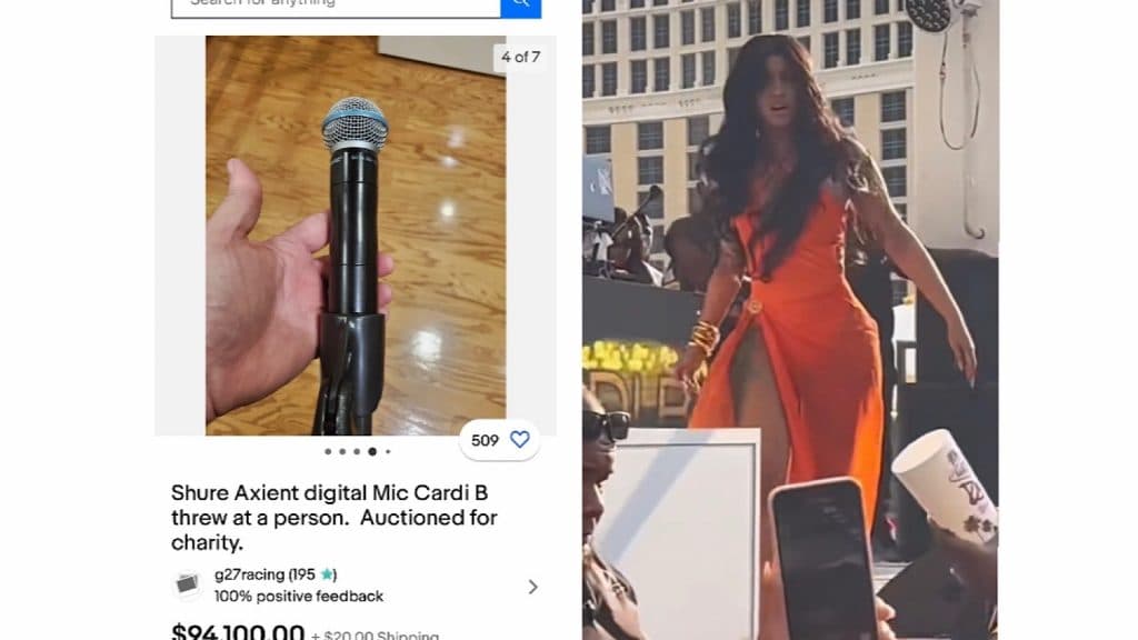 Cardi B's thrown mic is being sold on eBay for charity.