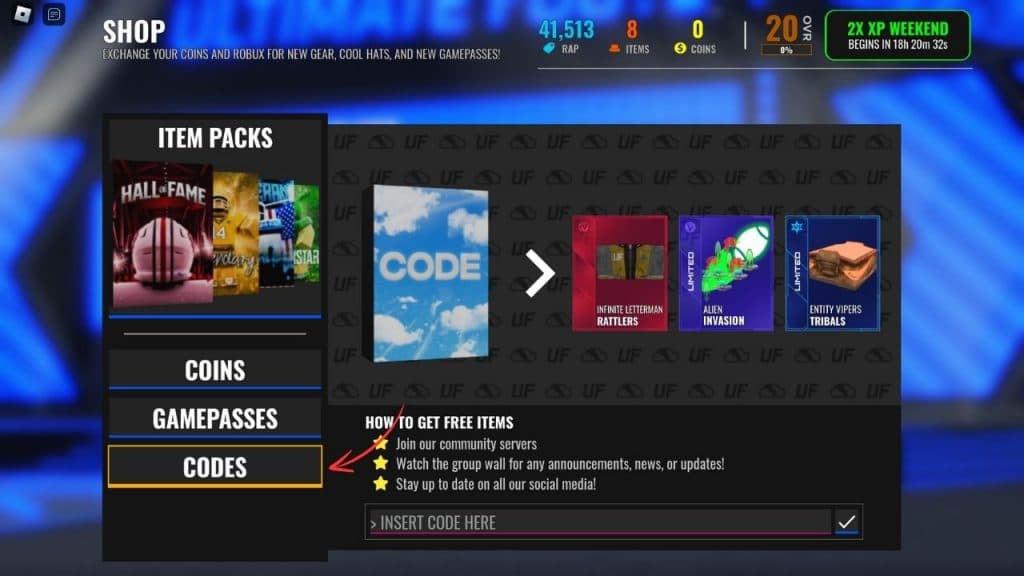 Using codes in Ultimate Football