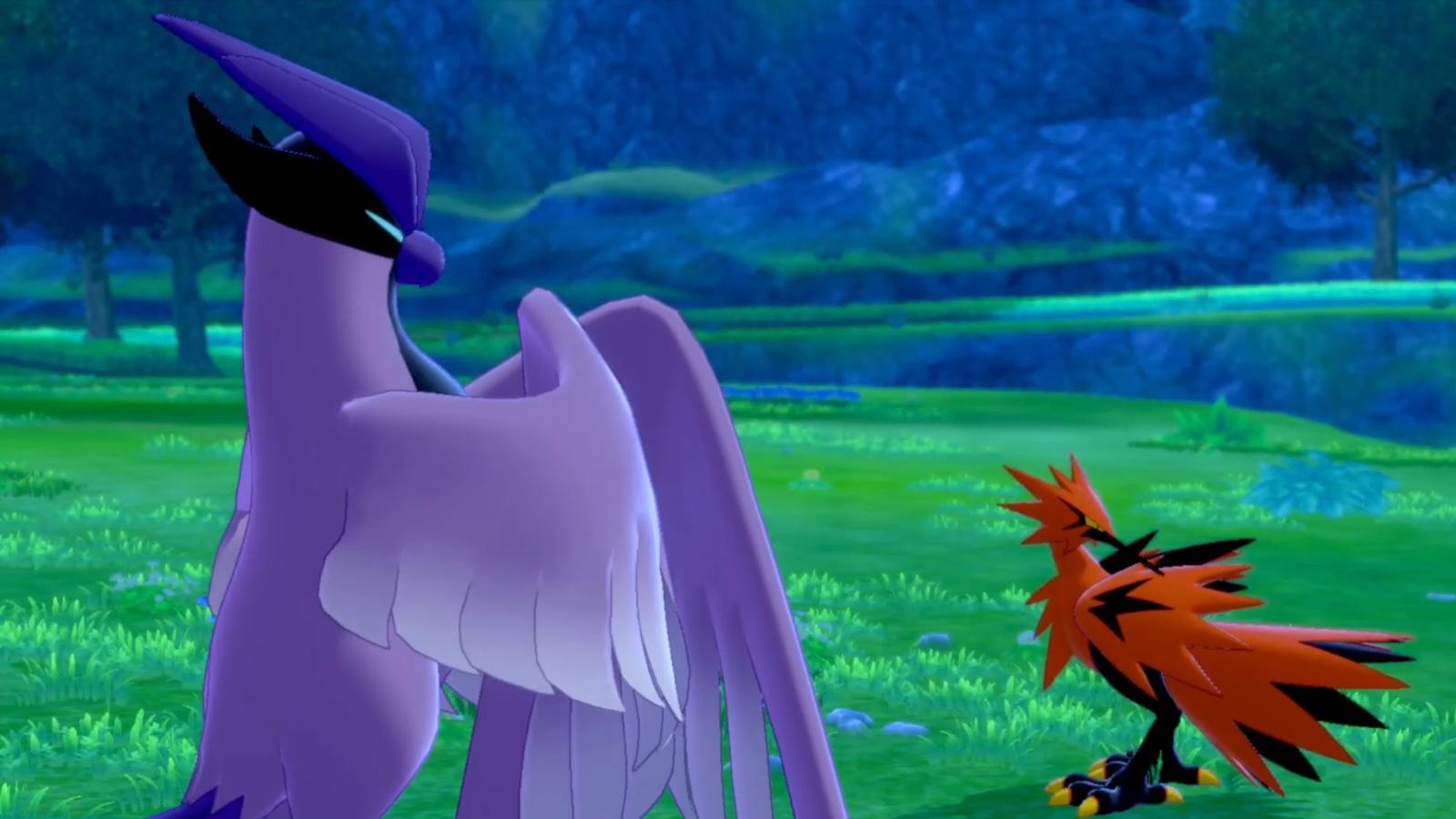 Galarian Articuno and Zapdos as they appear in Pokemon Sword & Shield DLC.